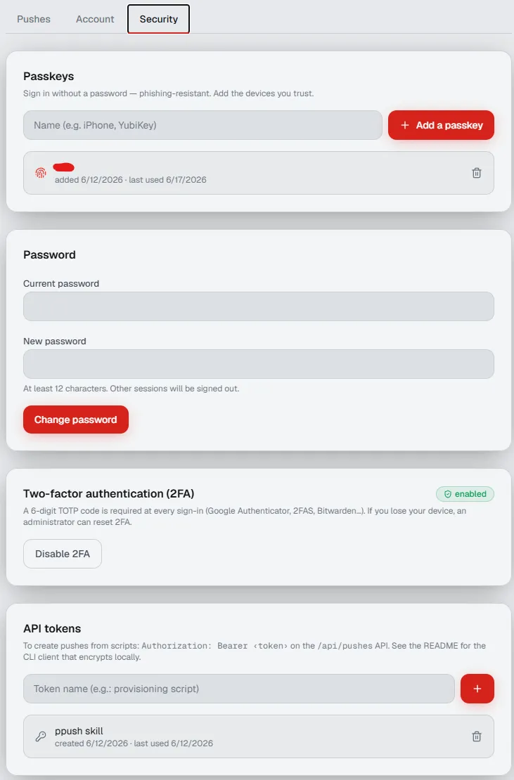 Mon compte — passkeys, 2FA